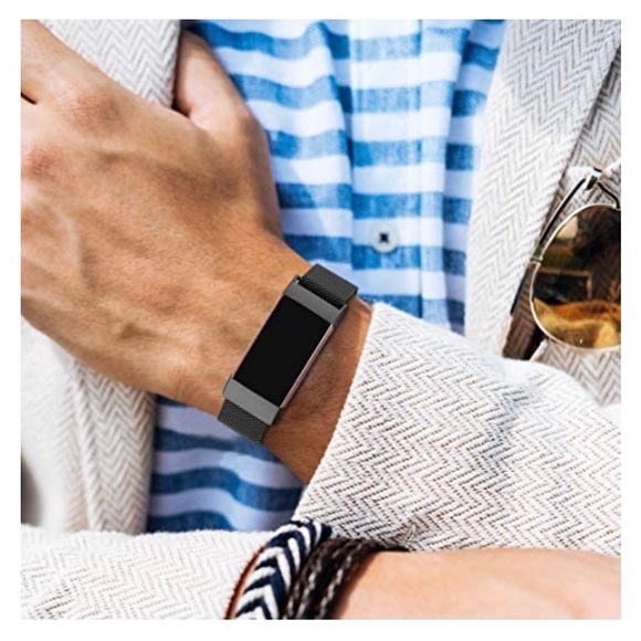 NWT FitBit Black Large Charge3/4 StainlessSteel Metal Mesh Magnetic Replace Band - Picture 4 of 5